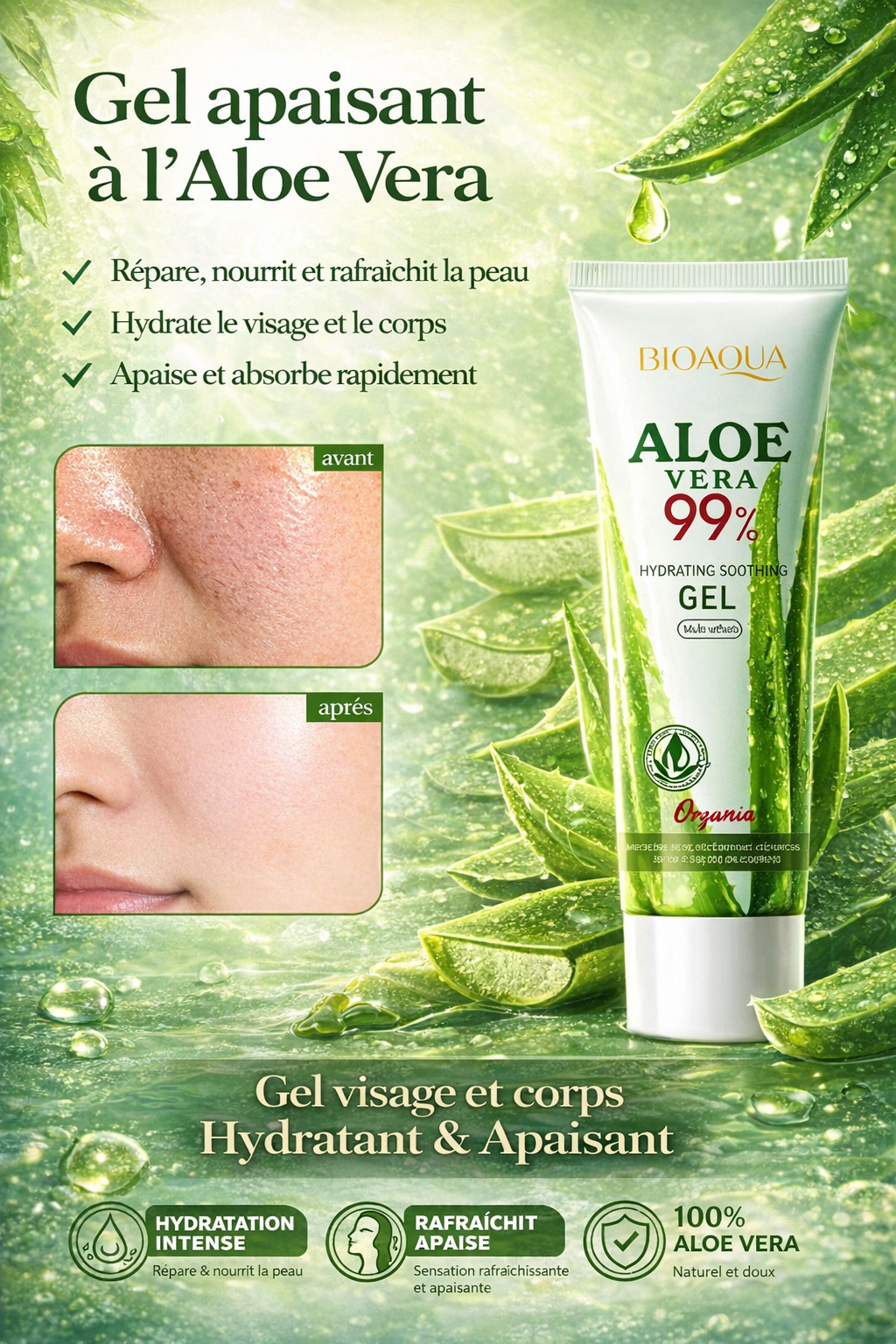 Gel Apaisant à l’Aloe Vera 99% BIOAQUA – Hydratation Intense Visage et Corps
