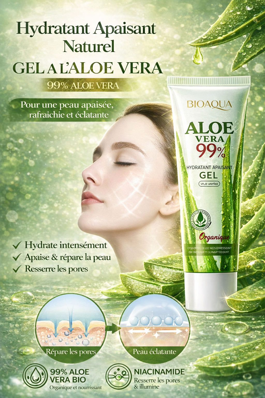 Gel Apaisant à l’Aloe Vera 99% BIOAQUA – Hydratation Intense Visage et Corps